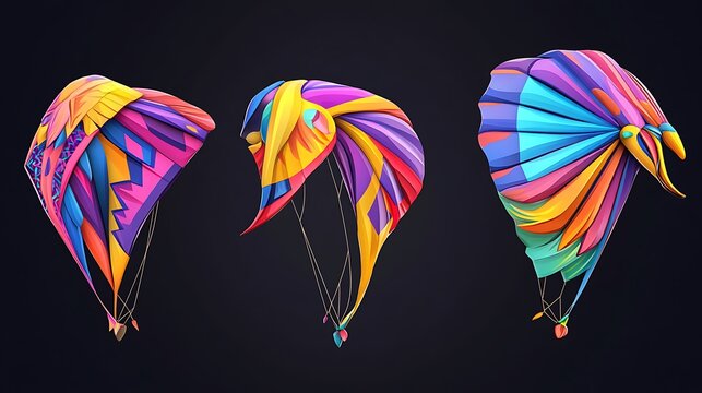 Vibrant 3D Render of Colorful Kite Designs Against a Dark Background AI Generated