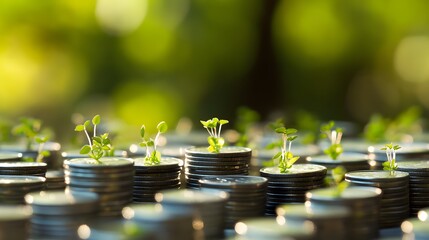 Growth of Plants from Stacks of Coins in Natural Background