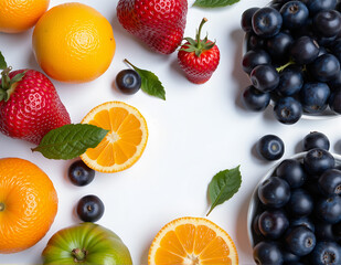 Naklejka premium fruit and vegetables top shot minimal background