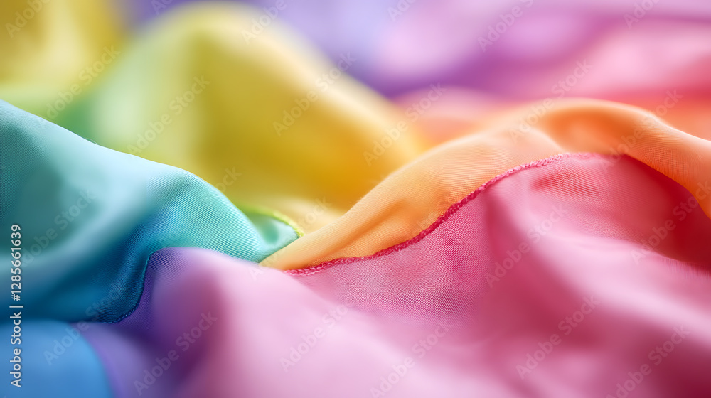 Poster vibrant gradient of rainbow colors on soft draped fabric texture : generative ai
