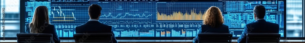 Aufkleber professionals analyzing data on large screen monitors in office space