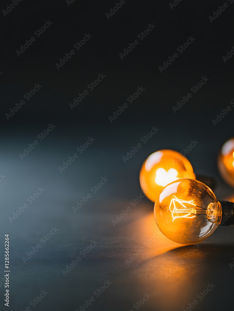Poster glowing edison light bulbs on a dark moody background : generative ai