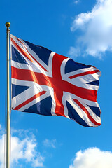 British Union Jack Flag against a Clear Blue Sky Highlighting National Pride : Generative AI