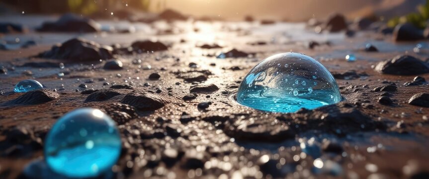 Fresh water bubbles up through the earth's surface , bubbling groundwater, geological formation, natural springhead