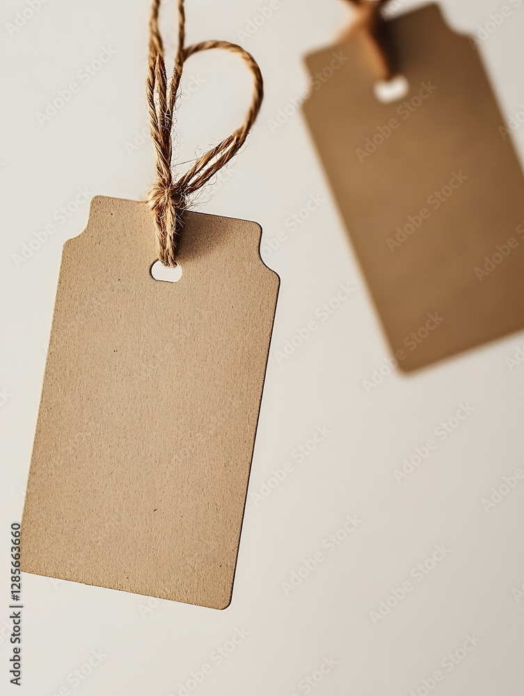 Poster Minimalist paper tag with rope on neutral background for branding and packaging design : Generative AI