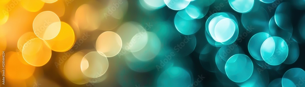 Poster vibrant abstract background with yellow and teal circular bokeh lights