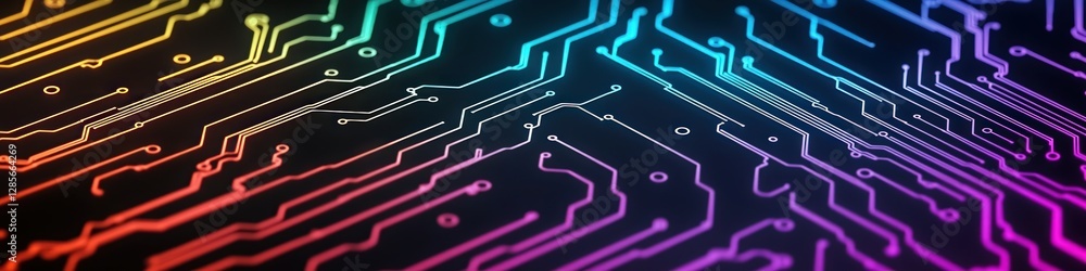 Aufkleber Abstract Colorful Circuit Board Pattern with Illuminated Lines