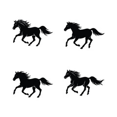 Set of Running Horse Silhouettes - Vector Illustration

