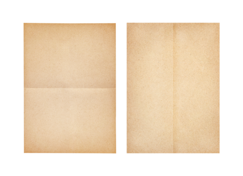 two sheet of brown paper or a4 paper fold isolated on white.