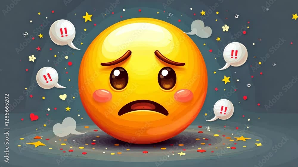 Poster A yellow face with a frown and two red exclamation points. There are also two other exclamation points in the background