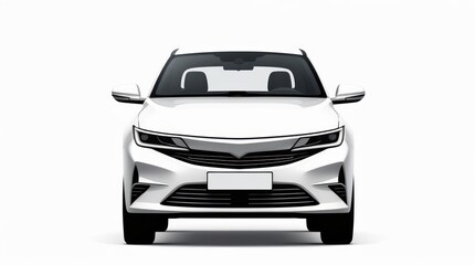 Modern White Car Front View Isolated on White Background