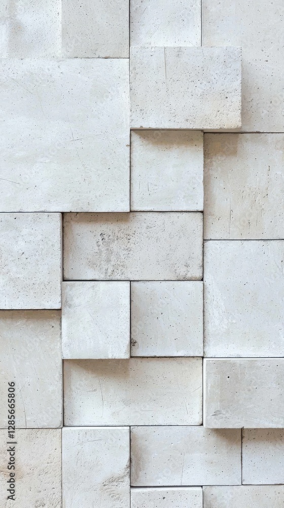 Poster abstract composition of light gray concrete blocks with varied textures and sizes for modern archite