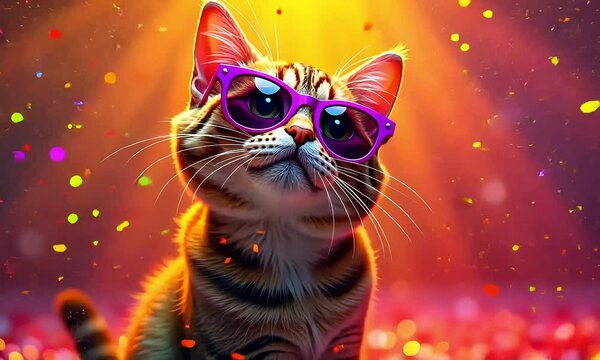 A cat with fiery elements around it, looking intense