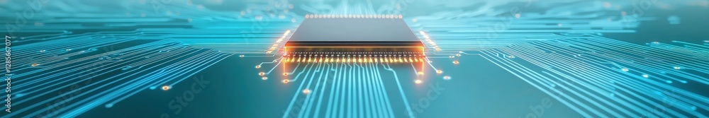 Poster Modern Microchip Design with Circuit Board and Digital Connections