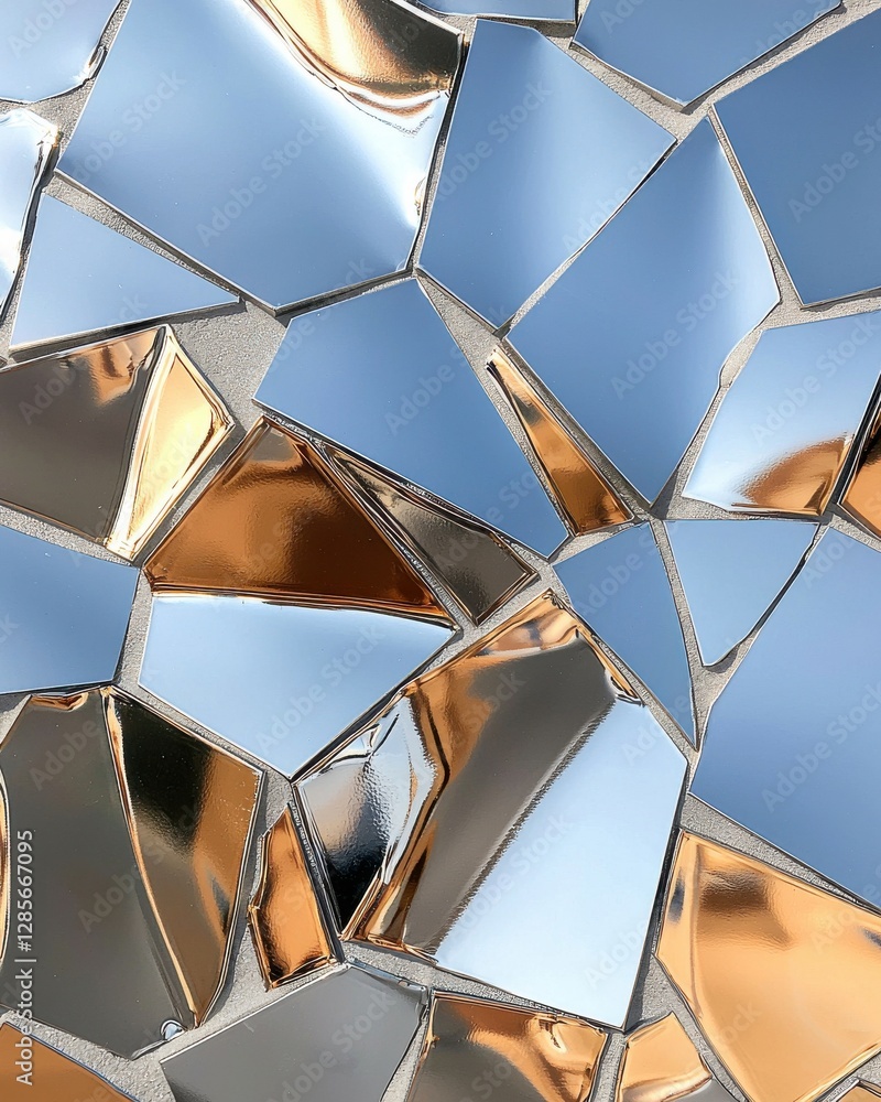 Poster abstract reflections of geometric fragments in shiny silver and copper tones creating a modern art b