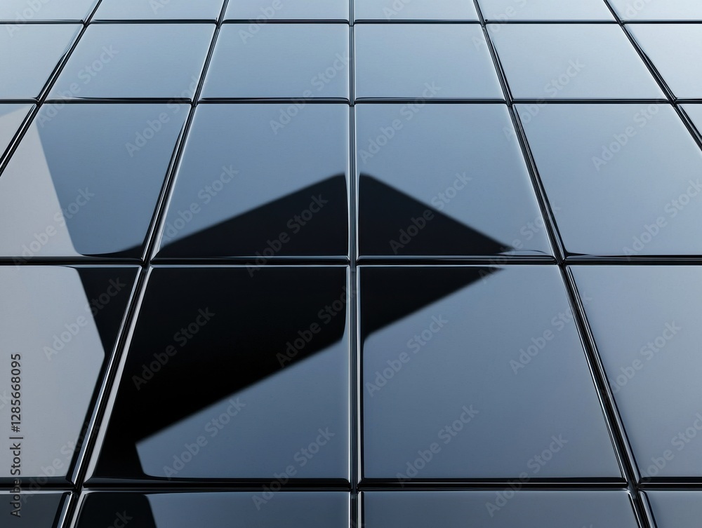 Poster glossy black tiles with reflections and angular shadows on a modern surface design for contemporary 