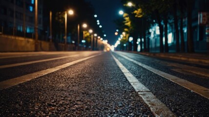 Empty City Street at Night with Streetlights and Asphalt Road