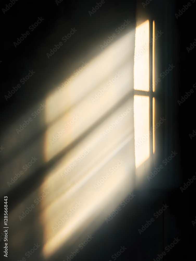 Poster Soft Light Beaming Through Window Casting Shadows on Wall : Generative AI