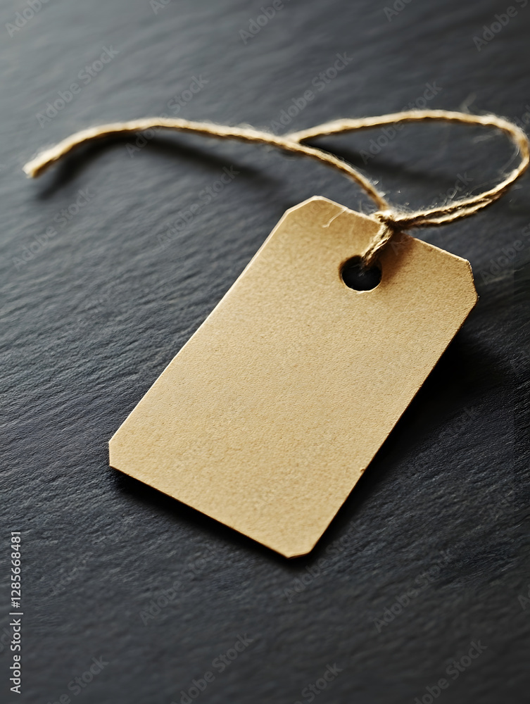 Aufkleber Close-Up of Blank Brown Paper Tag on Slate Surface with String Loop : Generative AI