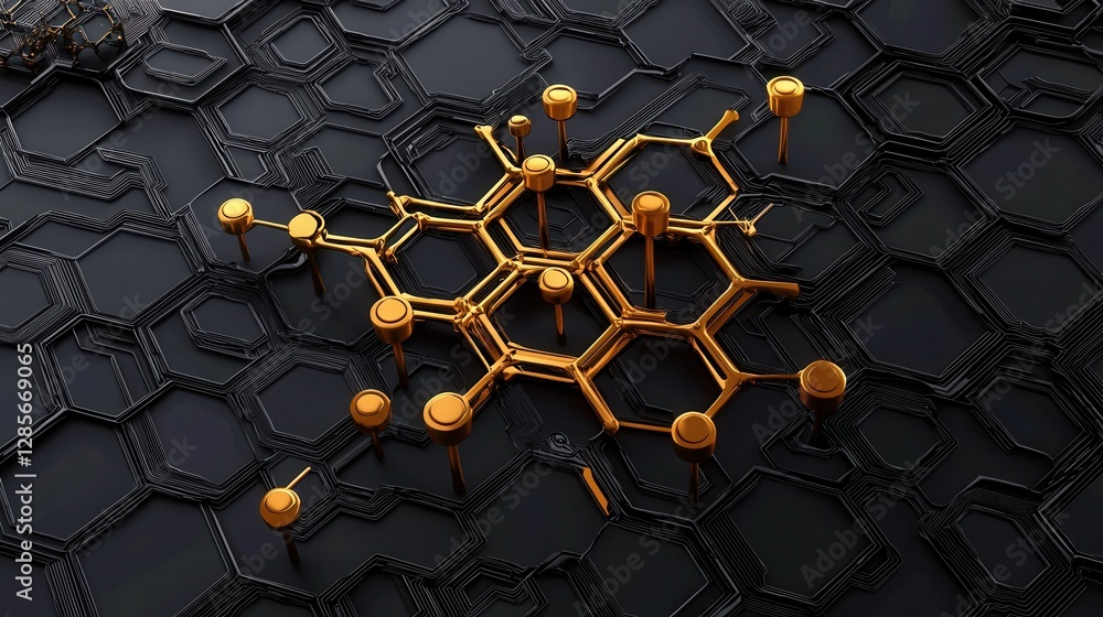 Poster futuristic hexagonal abstract structure with intersecting molecular or technological patterns