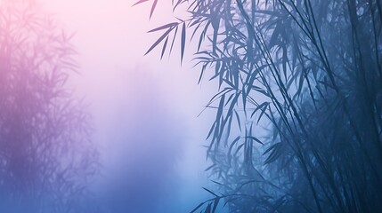 Bamboo Forest in Mist with Dreamy Pastel Light and Soft Hues