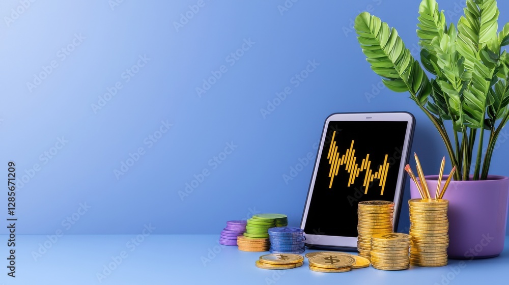Poster visualizing financial data and market trends in a digital display