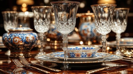 Elegant Crystal And Porcelain Dinnerware Setting
