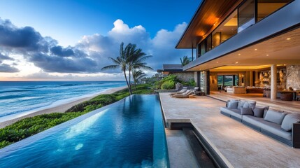 Fototapeta premium Gorgeous beachfront property in Oahu, Hawaii, with stunning ocean views.