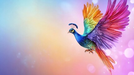 Vibrant Colorful Feathered Bird in Ethereal Fantasy Flight
