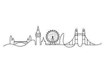 Continuous One Line London Skyline | Minimalist Cityscape Vector Illustration