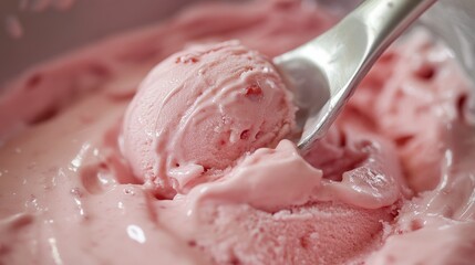 Strawberry ice cream made at home has a texture that is smooth and creamy.