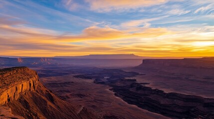 Sunset view of the vast Grand Desert in Dead Horse State Park, Utah.