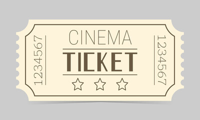 Vintage cinema ticket. Vector illustration of a vintage style cinema ticket with a beige background and brown text