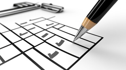 Checklist Completion, A Close-Up of a Pen Marking a Table