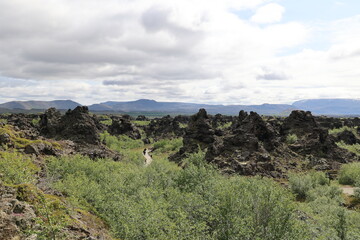 Lava labyrinth from Dimmuborgir a lava field of the remains of a lava lake east of Lake Myvatn in Iceland              