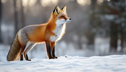 Obraz premium A beautiful fox standing gracefully in the cold winter snow
