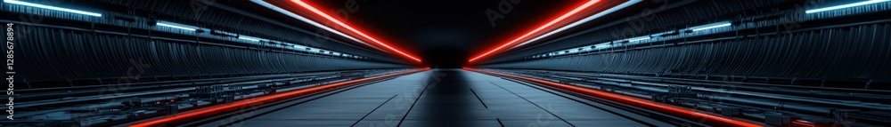 Poster futuristic sci fi corridor with red and blue neon lights futuristic tunnel background abstract techn