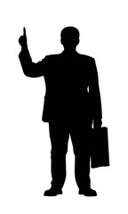 A man in a business suit,  with one hand, holding a briefcase black silhouette