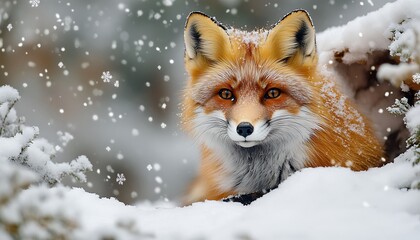 A Beautiful Fox Resting in the Snow Amidst the Winter Season