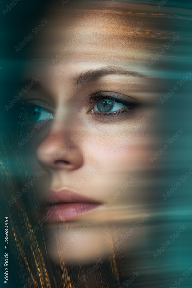 Aufkleber creative artistic portrait with motion blur capturing expressive emotions and mystery : generative a