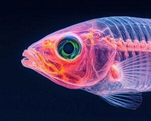 Close up of a Transparent Fish Skeleton Vibrant Anatomy Underwater Macro