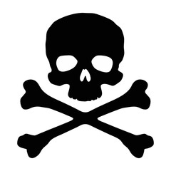 Skull and crossbones silhouette isolated on white background