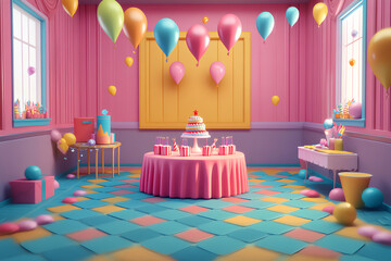3D aesthetic birthday party room