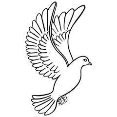 female pigeon or dove is bird gracefully hovering in the air outline style