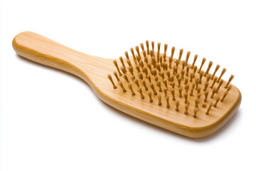 Natural Wooden Paddle Hair Brush – Isolated on White