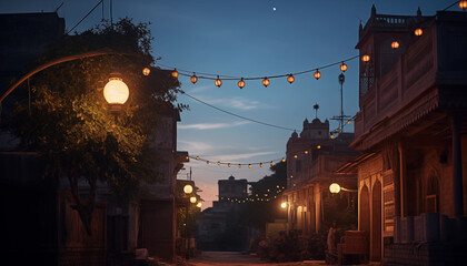 Night Scene Illuminated Alleyway in Old Town India