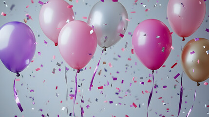 Colorful Balloons Flying with Streamers