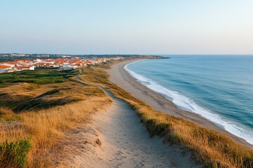 A scenic sandy pathway leading through lush vegetation to a beautiful tropical beach