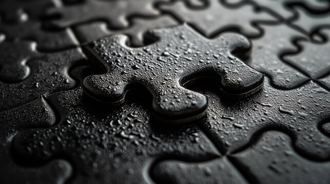 Black puzzle piece solution close-up