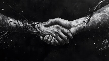 Hands Shaking Symbolizing Unity and Cooperation in Dark Background